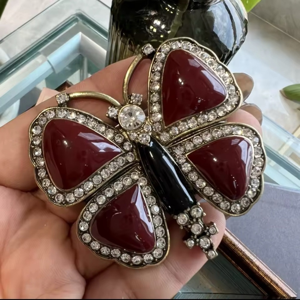 Elegant Butterfly Brooch with Red and Black Accents